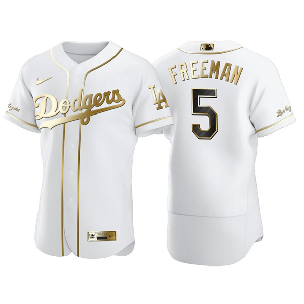 Men's White Los Angeles Dodgers #5 Freddie Freeman Golden Flex Base Stitched Jersey